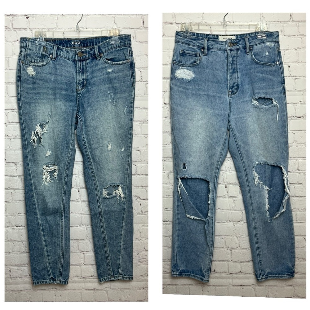 TWO Pairs of Distressed Relaxed Fit Jeans Size 26